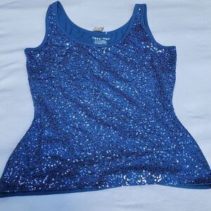 TEEZ-HER blue‎ sequin tank, body con with elastic bottom Sz Large Chic Clubwear